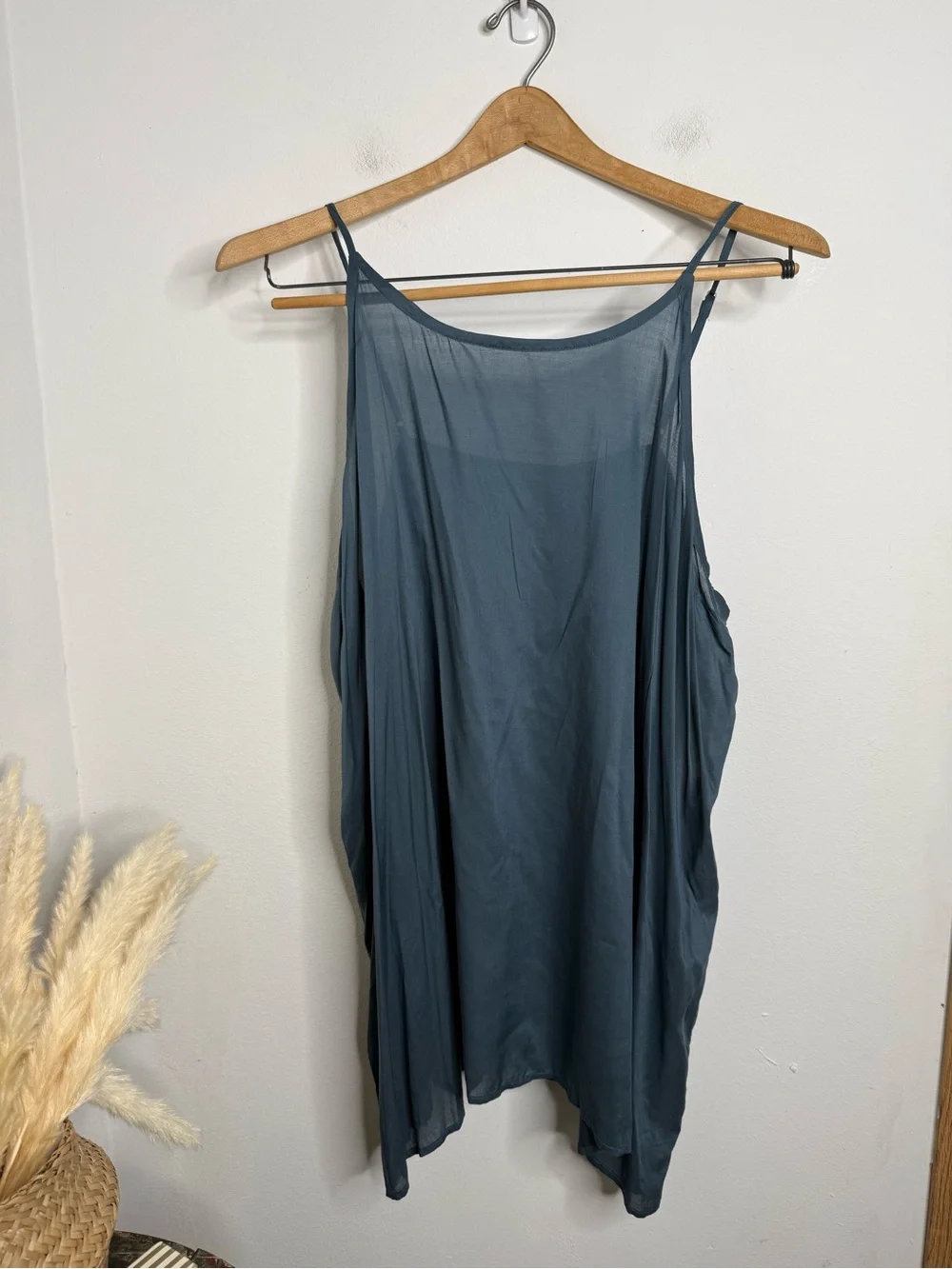 Sundance Blue Gray Embroidered Ramie Shift Dress XXL Boho Cutwork Lace Feminine